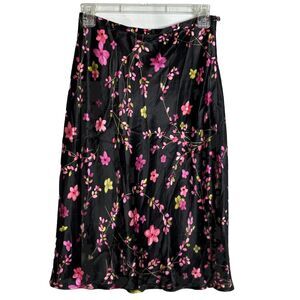 Silk Floral Skirt Size 2 Black Pink Fairygrunge Soft Girl Y2K Dark Cottagecore